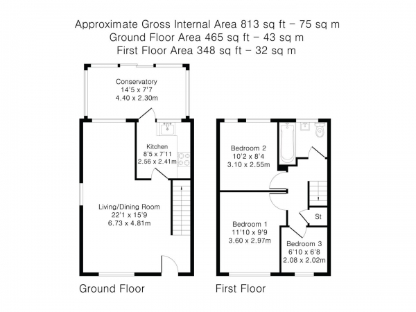 Floor Plan Image for 3 Bedroom End of Terrace House for Sale in Ozier Court, Saffron Walden