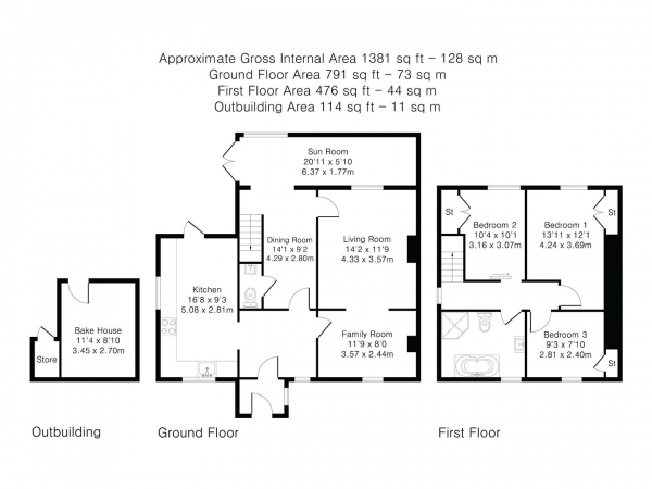 Floor Plan for 3 Bedroom Semi-Detached House for Sale in Cole End Lane, Sewards End, Saffron Walden, CB10, 2LQ - Guide Price &pound550,000