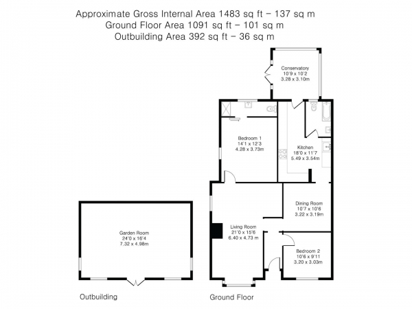 Floor Plan for 2 Bedroom Semi-Detached Bungalow for Sale in Radwinter Road, Sewards End, Saffron Walden, CB10, 2LR - Guide Price &pound450,000