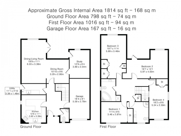 Floor Plan for 4 Bedroom Detached House for Sale in Fulfen Way, Saffron Walden, CB11, 4DW - Guide Price &pound700,000