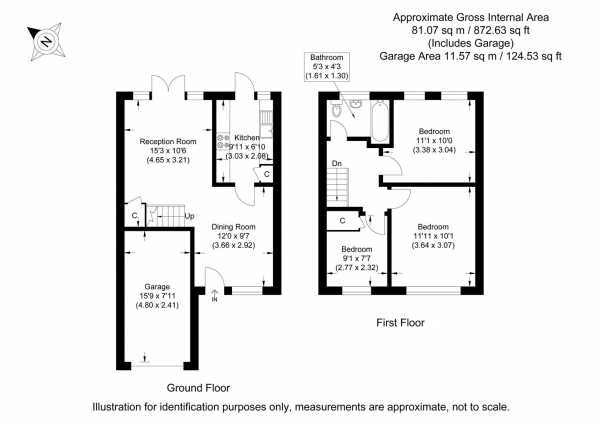 Floor Plan for 3 Bedroom Terraced House for Sale in Long Horse Croft, Saffron Walden, CB11, 4BJ - Guide Price &pound310,000