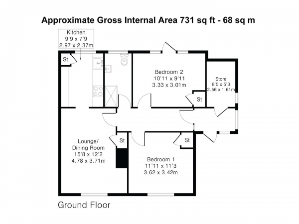 Floor Plan Image for 2 Bedroom Terraced Bungalow for Sale in Skeins Way, Clavering, Saffron Walden