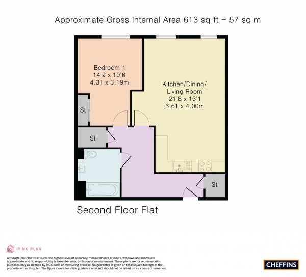 Floor Plan for 1 Bedroom Property for Sale in Hills Road, Cambridge, CB2, 8RA - Guide Price &pound325,000