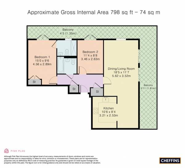 Floor Plan for 2 Bedroom Property for Sale in Rustat Avenue, Cambridge, CB1, 3RQ - Guide Price &pound410,000