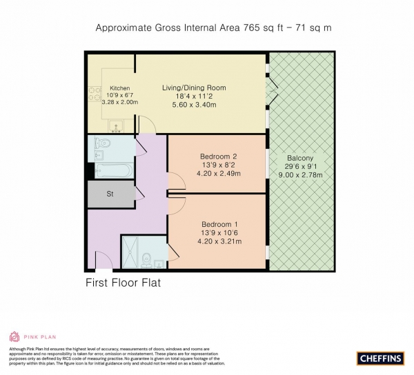 Floor Plan for 2 Bedroom Property for Sale in Scholars Walk, Cambridge, CB4, 1EJ - Guide Price &pound445,000