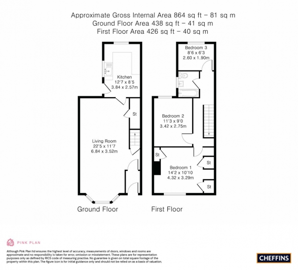 Floor Plan for 3 Bedroom Terraced House for Sale in Marshall Road, Cambridge, CB1, 7TY - Guide Price &pound525,000