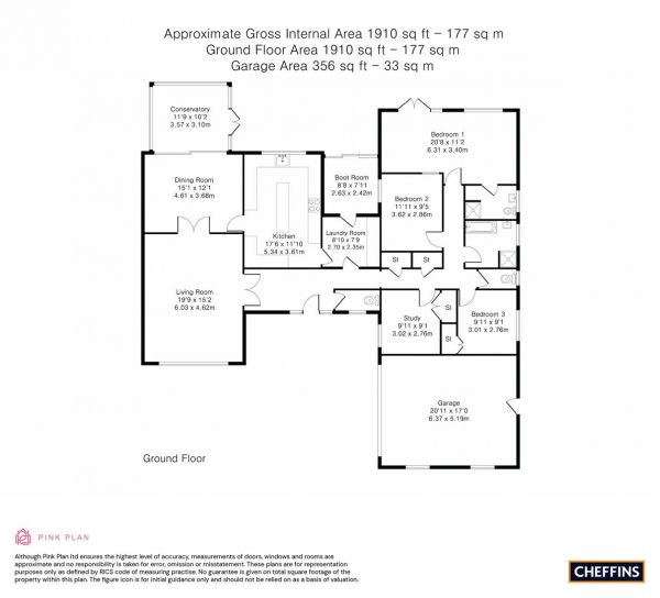 Floor Plan Image for 3 Bedroom Detached Bungalow for Sale in West Drive, Highfields Caldecote