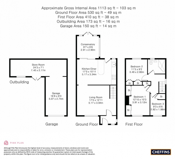 Floor Plan Image for 3 Bedroom Semi-Detached House for Sale in Broxbourne Close, Cambridge