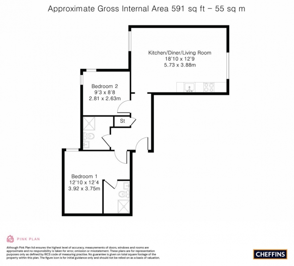 Floor Plan Image for 2 Bedroom Apartment for Sale in New Street, Cambridge