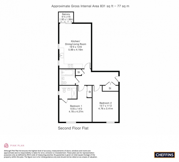 Floor Plan for 2 Bedroom Apartment for Sale in Great Northern Road, Cambridge, CB1, 2FX - Guide Price &pound550,000