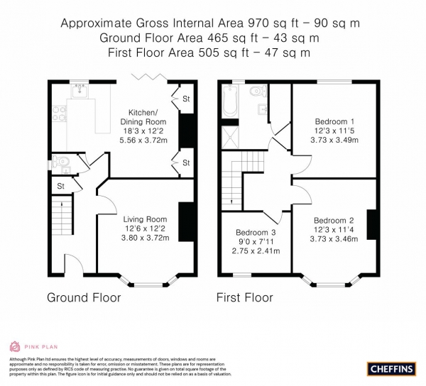 Floor Plan for 3 Bedroom Terraced House for Sale in Queen Ediths Way, Cambridge, CB1, 9NH - Guide Price &pound565,000
