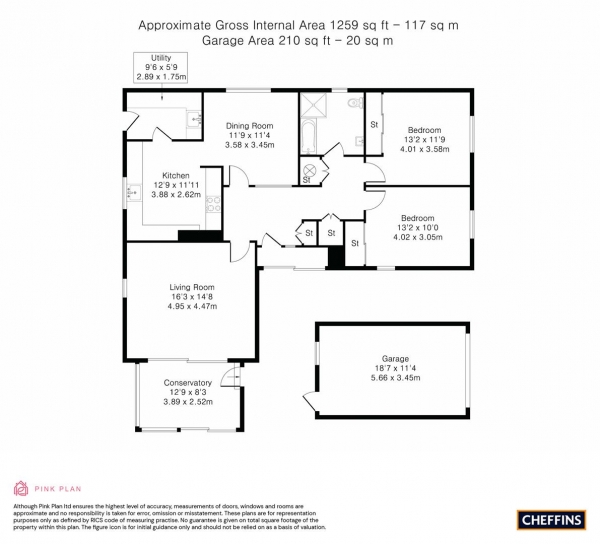 Floor Plan Image for 2 Bedroom Detached Bungalow for Sale in Hines Lane, Comberton