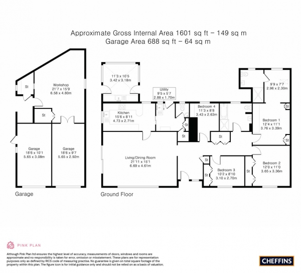 Floor Plan Image for 4 Bedroom Detached Bungalow for Sale in High Street, Lolworth