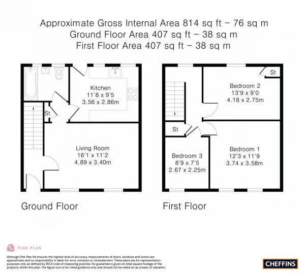 Floor Plan Image for 3 Bedroom Terraced House for Sale in Oak Tree Avenue, Cambridge