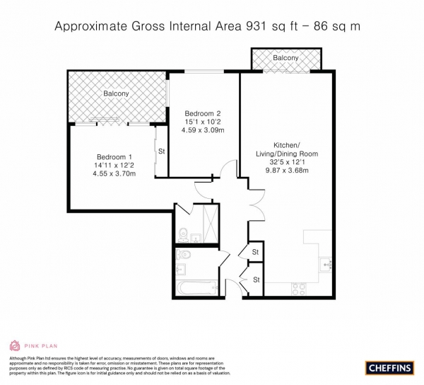 Floor Plan Image for 2 Bedroom Property for Sale in Kingsley Walk, Cambridge