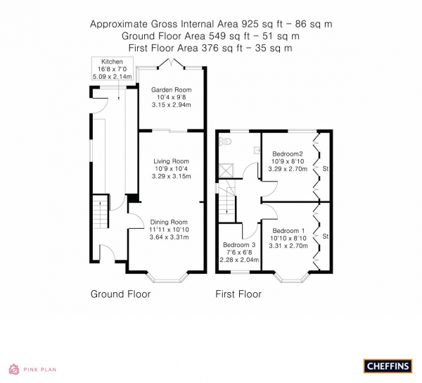 Floor Plan for 3 Bedroom Semi-Detached House for Sale in Lichfield Road, Cambridge, CB1, 3SS - Guide Price &pound600,000