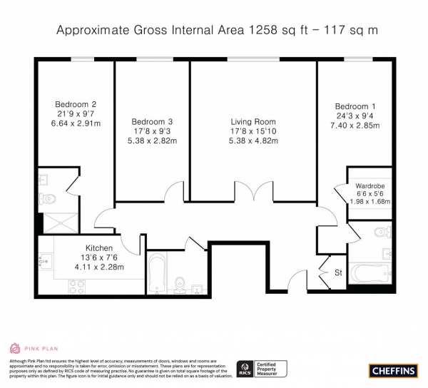 Floor Plan Image for 3 Bedroom Apartment for Sale in Trumpington Road, Cambridge