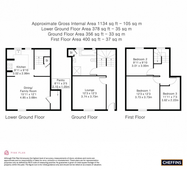 Floor Plan for 3 Bedroom Terraced House for Sale in Ferry Path, Cambridge, CB4, 1HB - Guide Price &pound775,000