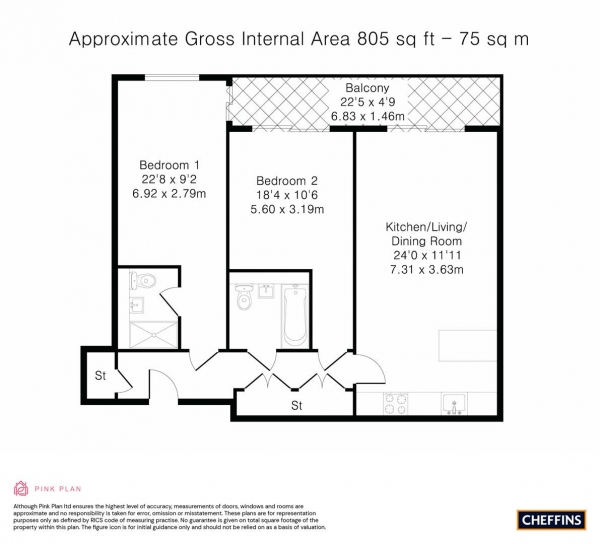 Floor Plan Image for 2 Bedroom Apartment for Sale in Lapwing Avenue, Trumpington