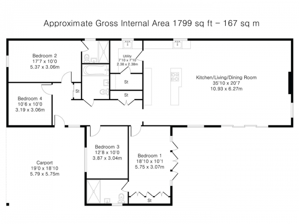 Floor Plan Image for 4 Bedroom Detached Bungalow for Sale in Barton Road, Haslingfield, Cambridge