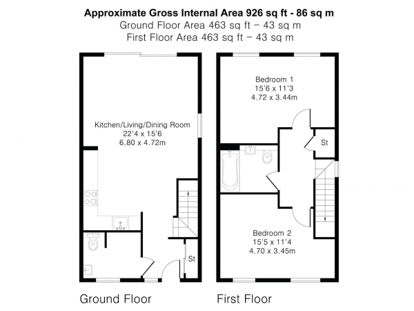 Floor Plan Image for 2 Bedroom Semi-Detached House for Sale in Quarry Lane, Swaffham Bulbeck