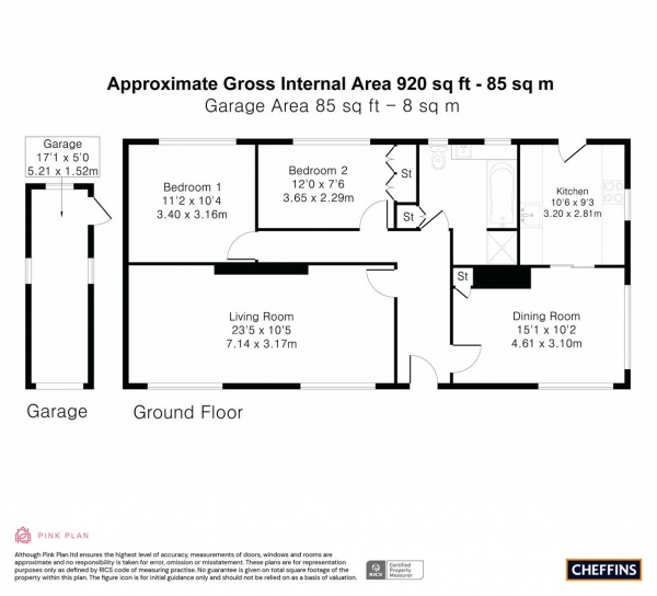 Floor Plan Image for 2 Bedroom Detached Bungalow for Sale in Chiswick End, Meldreth, Royston