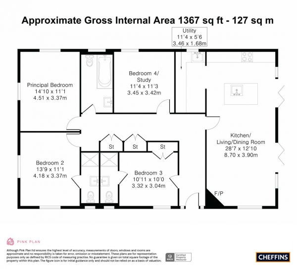 Floor Plan Image for 4 Bedroom Detached Bungalow for Sale in Village Road, Cockayne Hatley