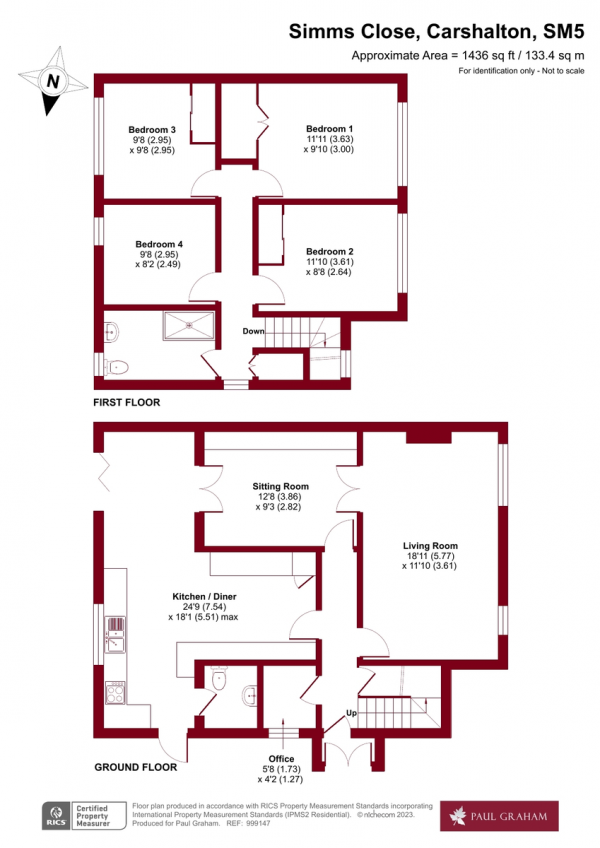 Floor Plan Image for 4 Bedroom End of Terrace House for Sale in Simms Close, Carshalton