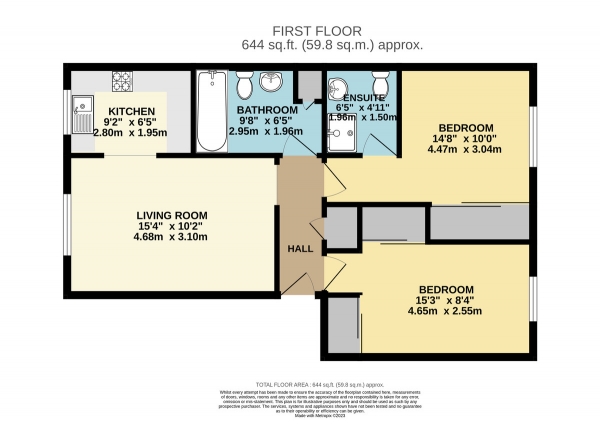 Floor Plan for 2 Bedroom Apartment for Sale in Kingswood Drive, Sutton, SM2, 5NB - Guide Price &pound270,000