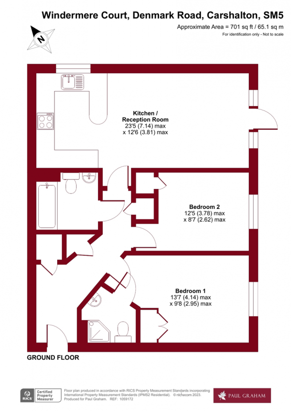 Floor Plan Image for 2 Bedroom Ground Flat for Sale in Windermere Court, Denmark Road, Carshalton