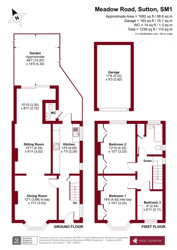 Floor Plan for 3 Bedroom Semi-Detached House for Sale in Meadow Road, Sutton, SM1, 4NF - Guide Price &pound575,000
