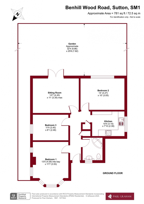 Floor Plan Image for 3 Bedroom Ground Maisonette for Sale in Benhill Wood Road, Sutton