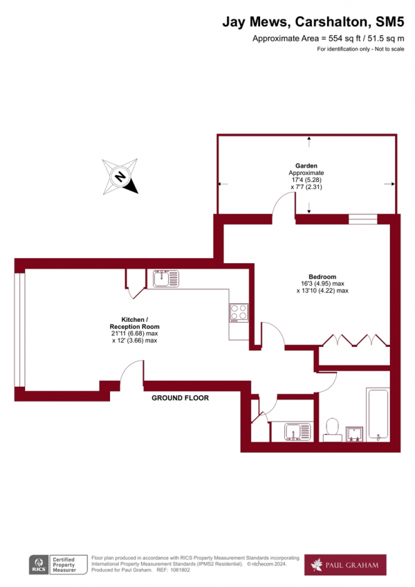 Floor Plan Image for 1 Bedroom Ground Flat for Sale in Jay Mews, Carshalton