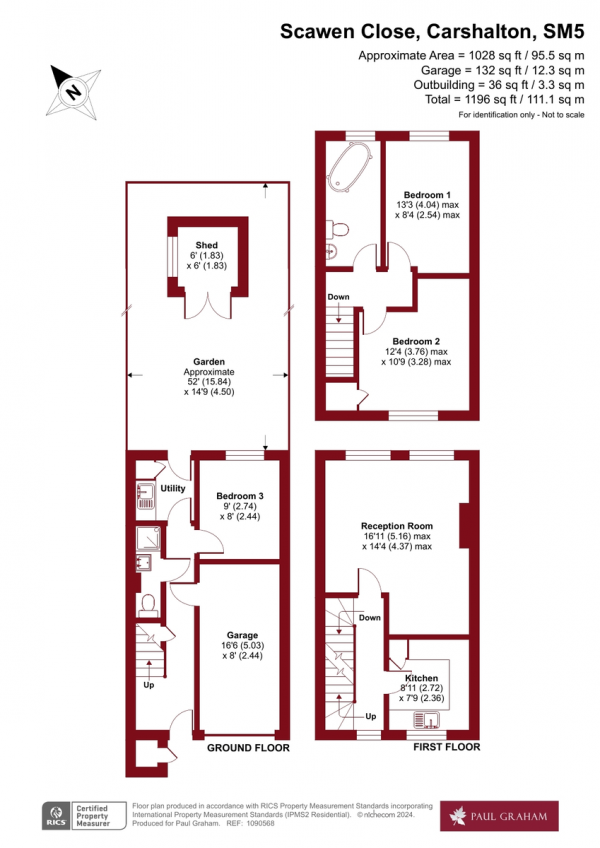 Floor Plan for 3 Bedroom Town House for Sale in Scawen Close, Carshalton, SM5, 2TZ - Guide Price &pound575,000