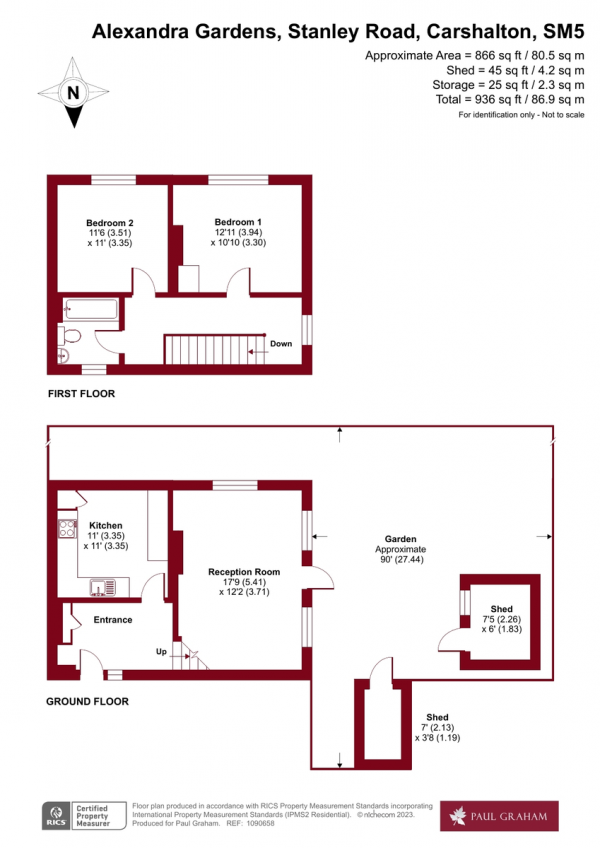 Floor Plan for 2 Bedroom Maisonette for Sale in Stanley Road, Carshalton, SM5, 4LJ - Guide Price &pound325,000