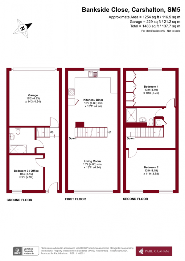 Floor Plan Image for 3 Bedroom Terraced House for Sale in Bankside Close, Carshalton