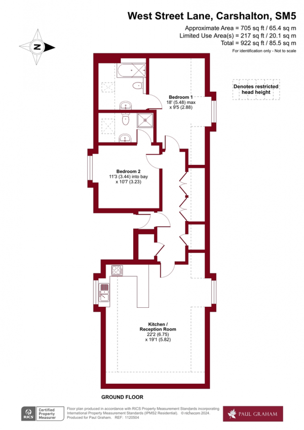 Floor Plan for 2 Bedroom Apartment for Sale in West Street Lane, Carshalton, SM5, 2QA - Guide Price &pound325,000