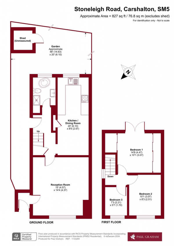 Floor Plan Image for 3 Bedroom End of Terrace House for Sale in Stoneleigh Road, Carshalton