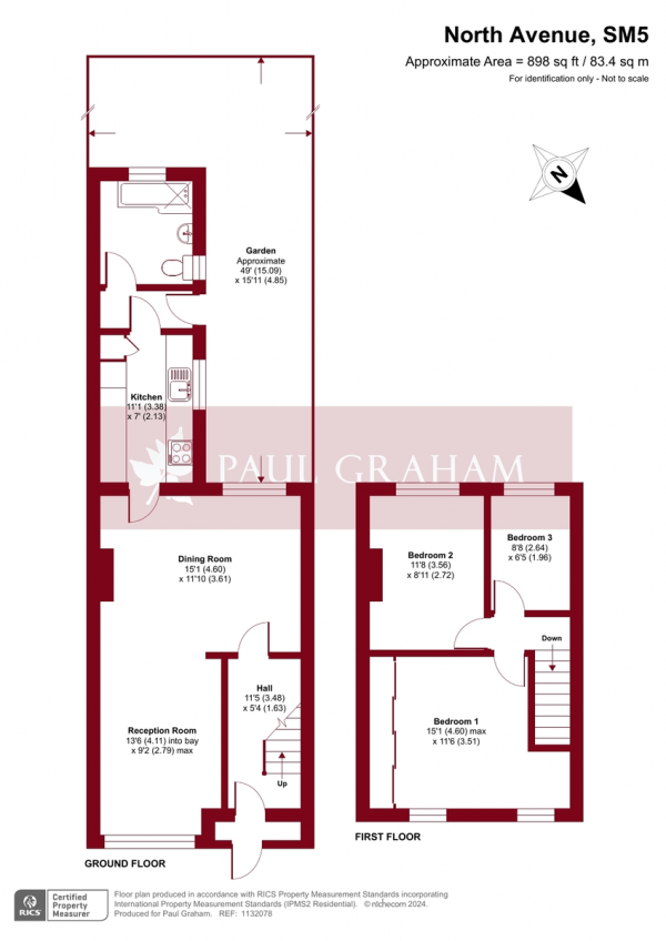 Floor Plan for 3 Bedroom Terraced House for Sale in North Avenue, Carshalton, SM5, 4LQ - Guide Price &pound450,000