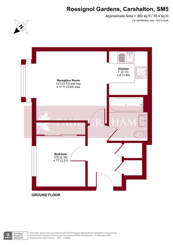 Floor Plan Image for 1 Bedroom Ground Flat for Sale in Rossignol Gardens, Carshalton