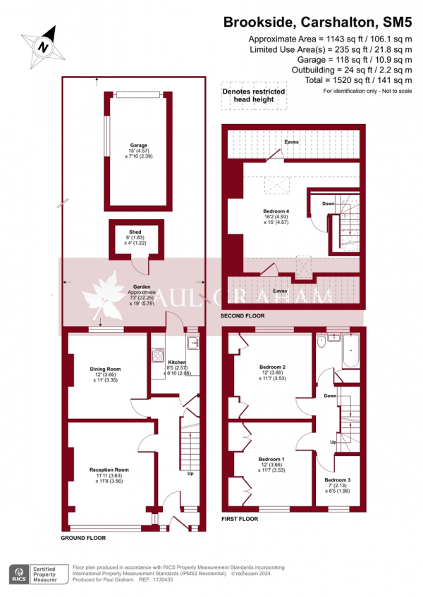Floor Plan Image for 4 Bedroom Terraced House for Sale in Brookside, Carshalton