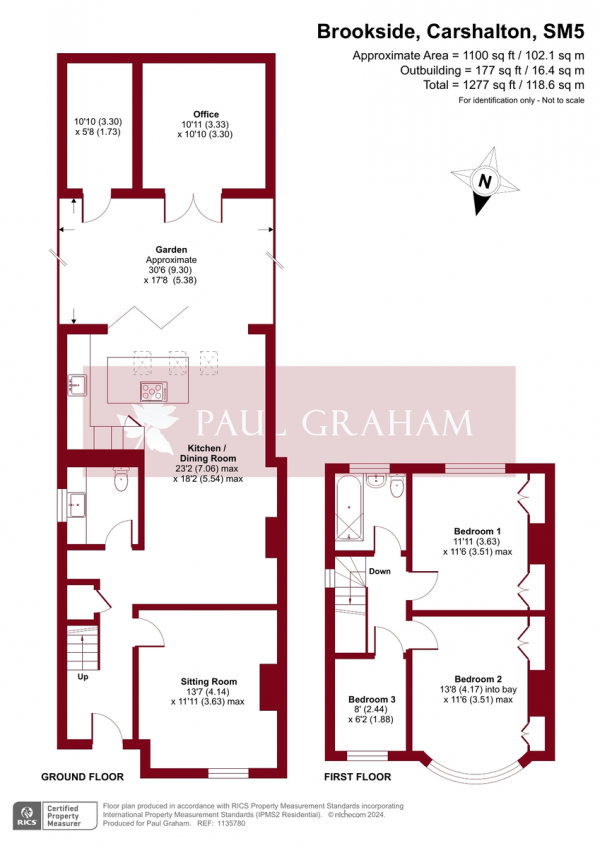 Floor Plan Image for 3 Bedroom End of Terrace House for Sale in Brookside, Carshalton