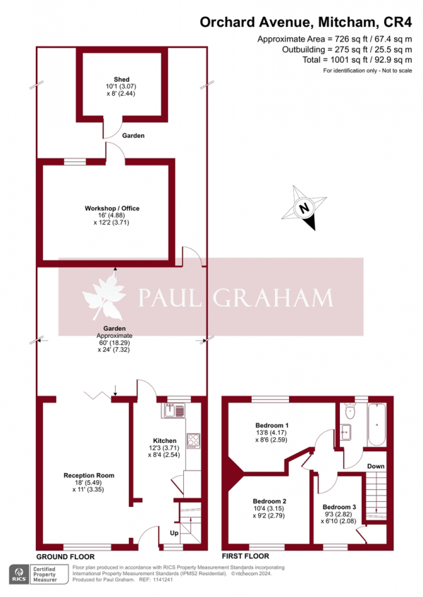 Floor Plan for 3 Bedroom End of Terrace House for Sale in Orchard Avenue, Mitcham Jcn/Hackbridge, CR4, 4JH - Guide Price &pound450,000