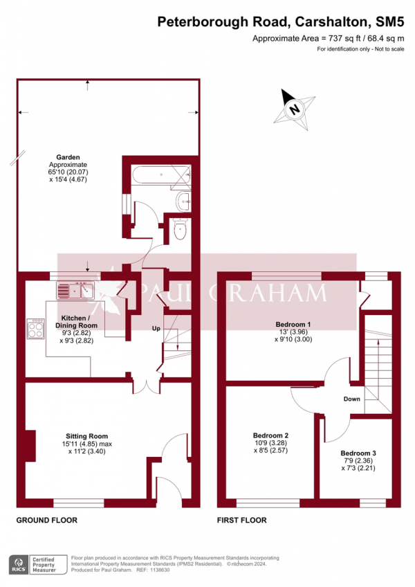 Floor Plan for 3 Bedroom Terraced House for Sale in Peterborough Road, Carshalton, SM5, 1EE - Guide Price &pound400,000