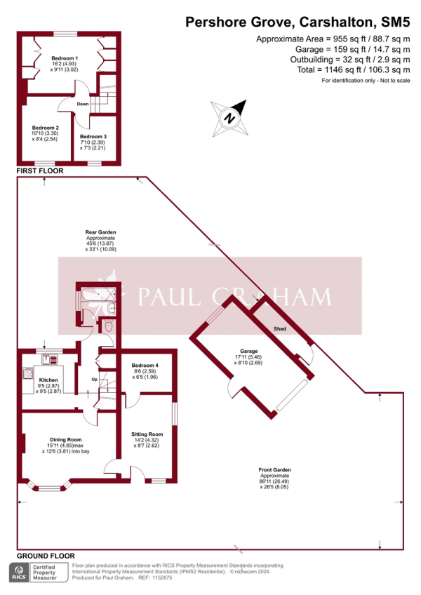 Floor Plan Image for 4 Bedroom End of Terrace House for Sale in Pershore Grove, Carshalton