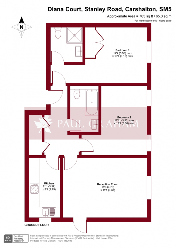 Floor Plan Image for 2 Bedroom Ground Flat for Sale in Diana Court, Carshalton