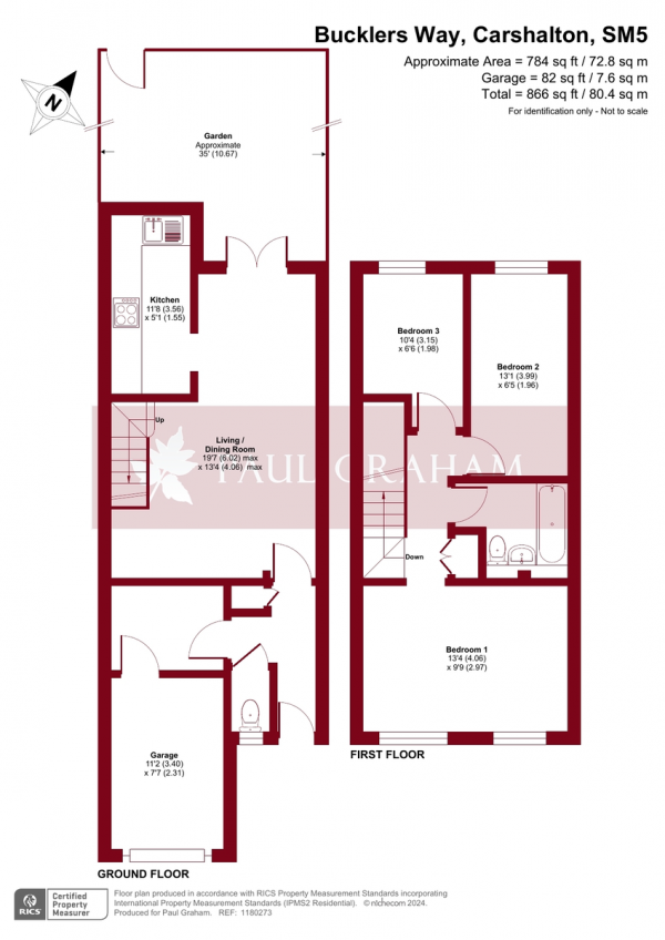 Floor Plan Image for 3 Bedroom Terraced House for Sale in Bucklers Way, Carshalton