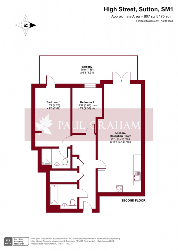 Floor Plan Image for 2 Bedroom Apartment for Sale in Tavernelle House, Sutton