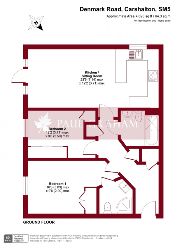 Floor Plan for 2 Bedroom Ground Flat for Sale in Denmark Road, Carshalton, SM5, 2HP - Guide Price &pound325,000