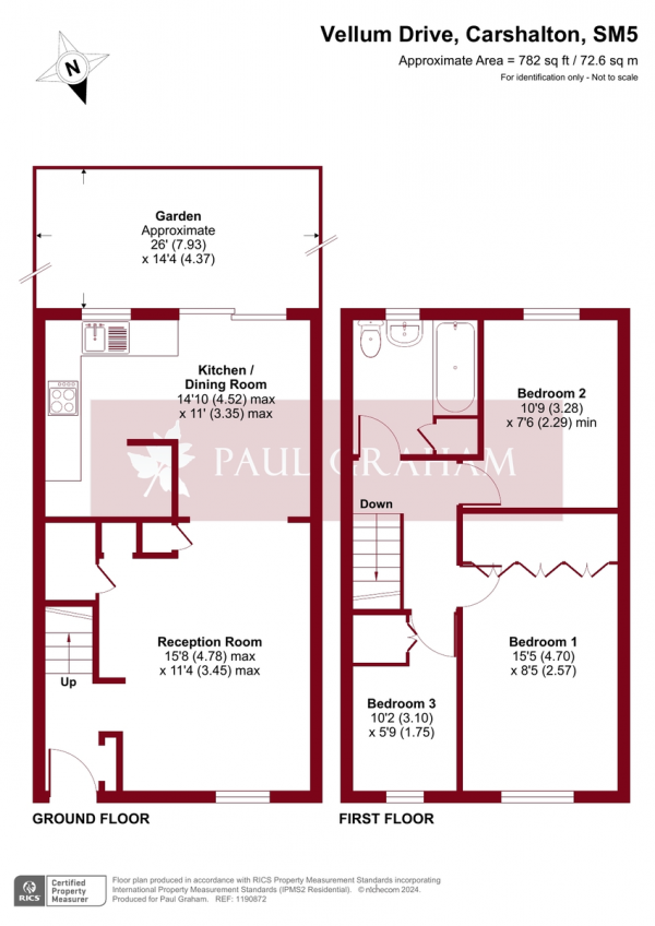 Floor Plan for 3 Bedroom Terraced House for Sale in Vellum Drive, Carshalton, SM5, 2TN -  &pound475,000